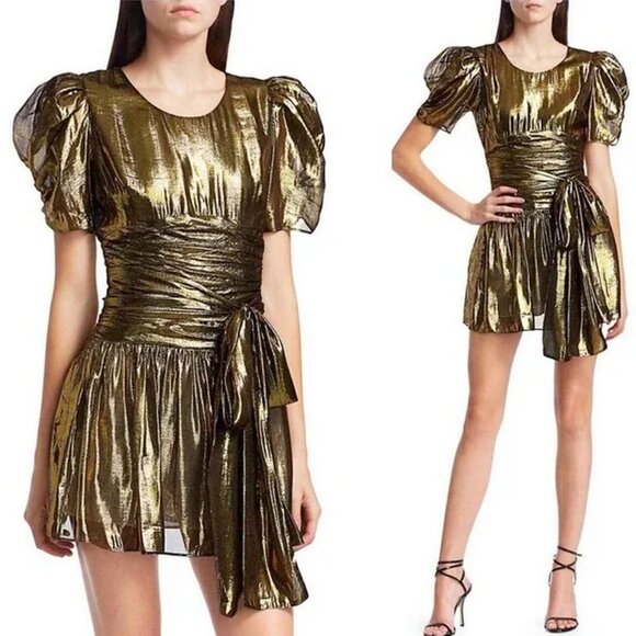 LoveShackFancy Mercy Silk Metallic Mini Fit and Flare Dress - Picture 1 of 11